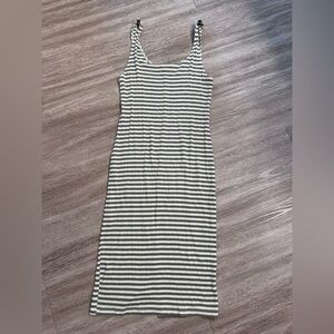 Carly Jean Los Angeles Olive and White Striped Midi Tank Dress